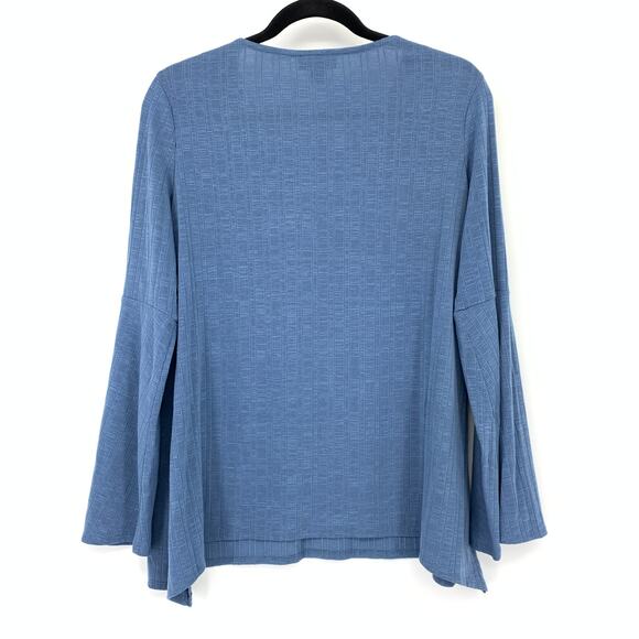 I.N. Studios Ribbed Knit Blouse Womens Size PL Flared Long Sleeve Blue Lace Up - Picture 2 of 6